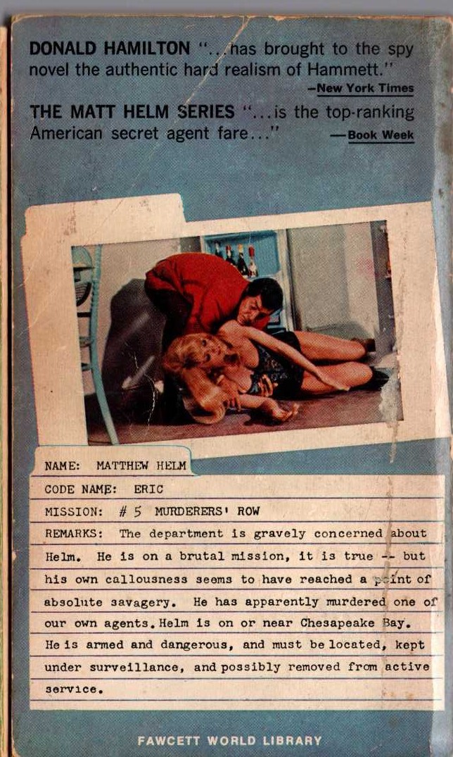 Donald Hamilton  MURDERERS' ROW magnified rear book cover image