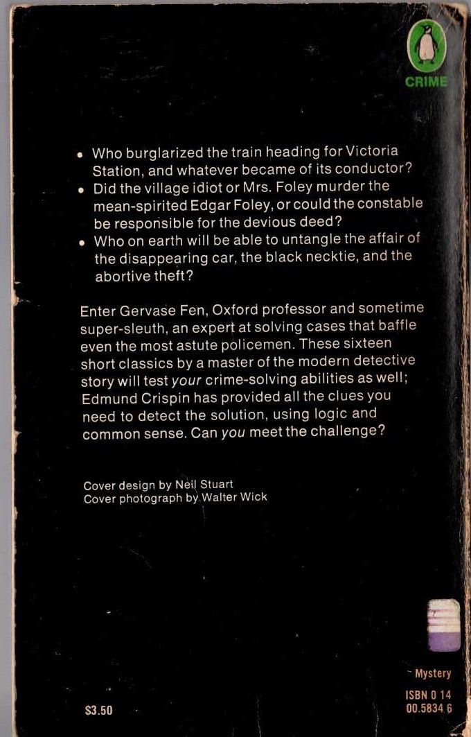 Edmund Crispin  BEWARE OF THE TRAINS magnified rear book cover image