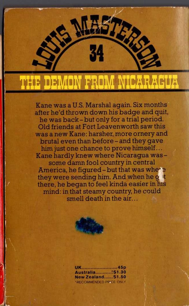 Louis Masterson  THE DEMON FROM NICARAGUA magnified rear book cover image