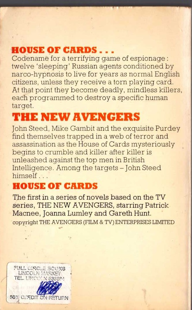 Peter Cave  THE NEW AVENGERS: HOUSE OF CARDS magnified rear book cover image