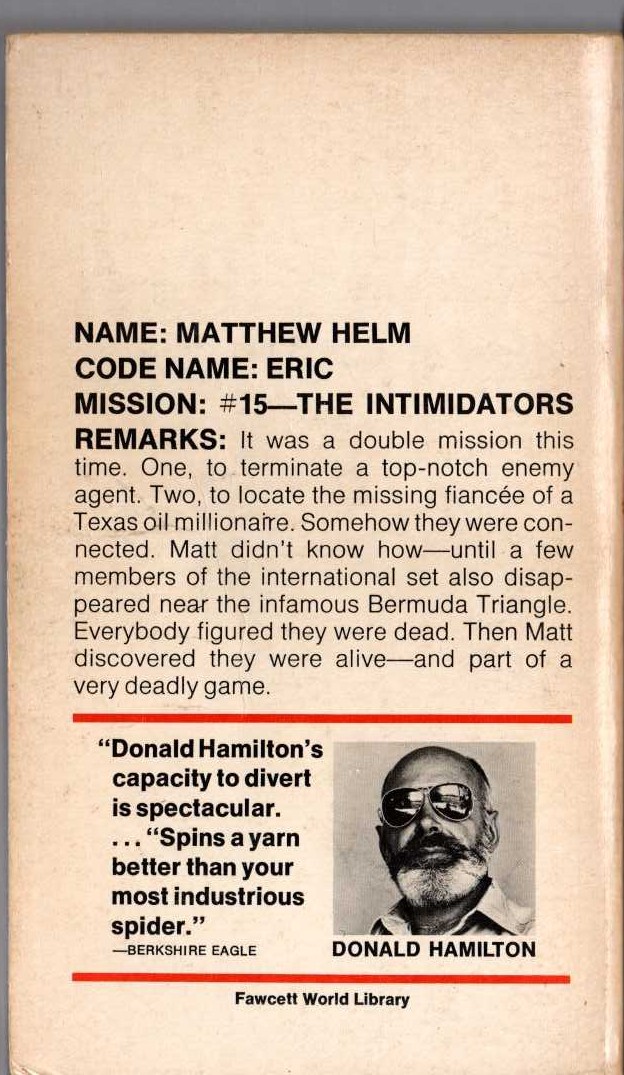 Donald Hamilton  THE INTIMIDATORS magnified rear book cover image