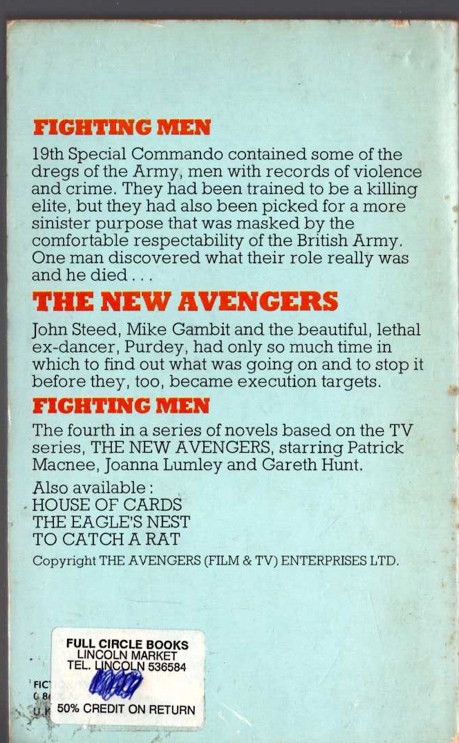 Justin Cartwright  THE NEW AVENGERS: FIGHTING MEN magnified rear book cover image