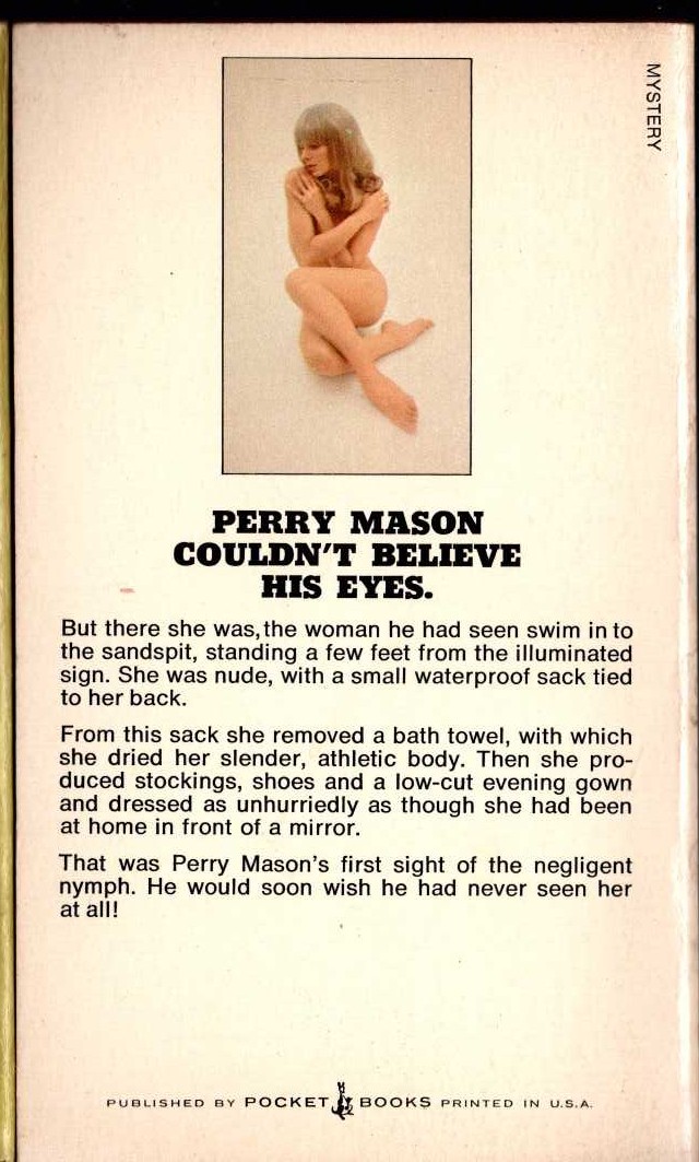 Erle Stanley Gardner  THE CASE OF THE NEGILENT NYMPH magnified rear book cover image