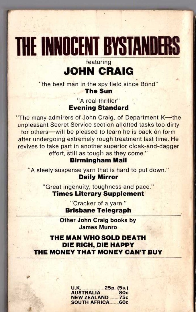 James Munro  THE INNOCENT BYSTANDERS magnified rear book cover image