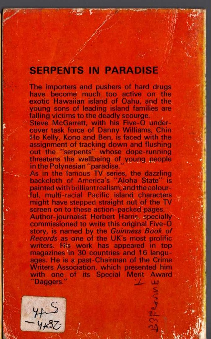 Herbert Harris  HAWAII FIVE-O: SERPENTS IN PARADISE magnified rear book cover image