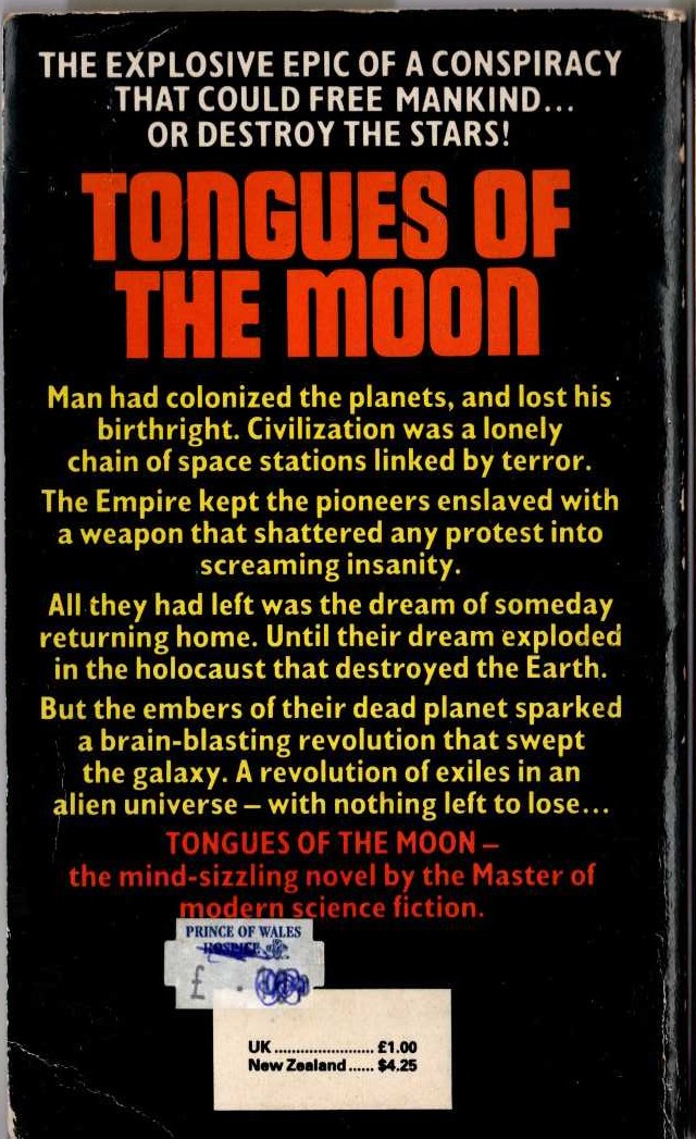 Philip Jose Farmer  TONGUES OF THE MOON magnified rear book cover image