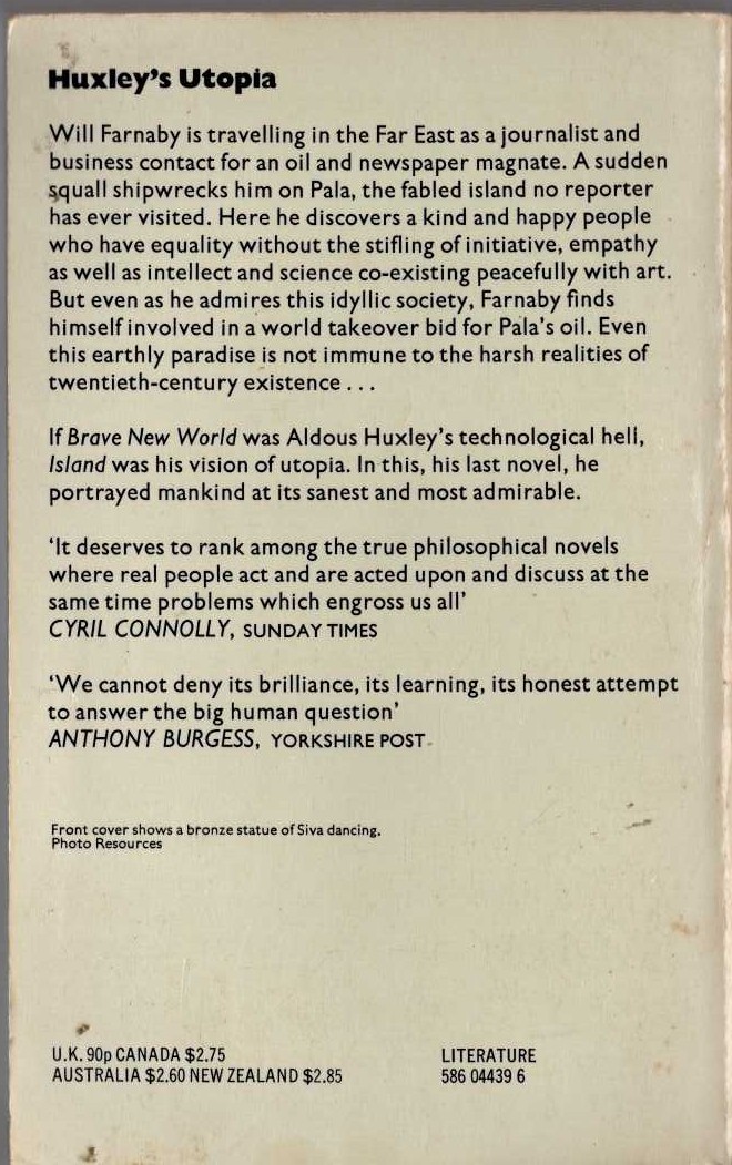 Aldous Huxley  ISLAND magnified rear book cover image