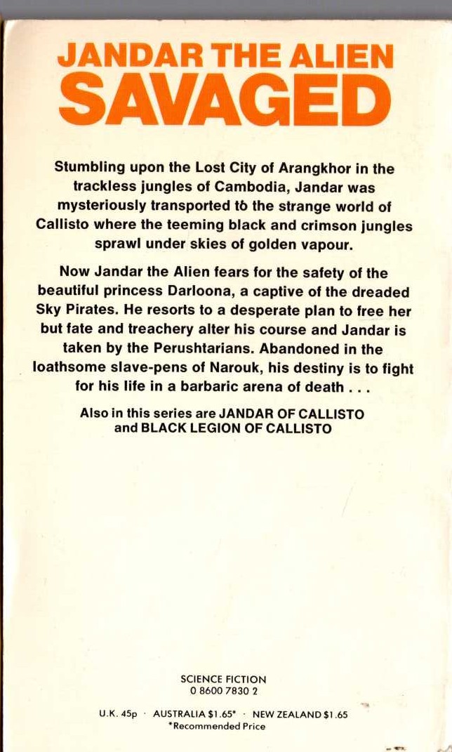 Lin Carter  SKY PIRATES OF CALLISTO magnified rear book cover image
