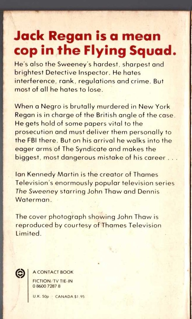 Ian Kennedy Martin  THE SWEENEY 2: REGAN AND THE NAMHATTAN FILE magnified rear book cover image