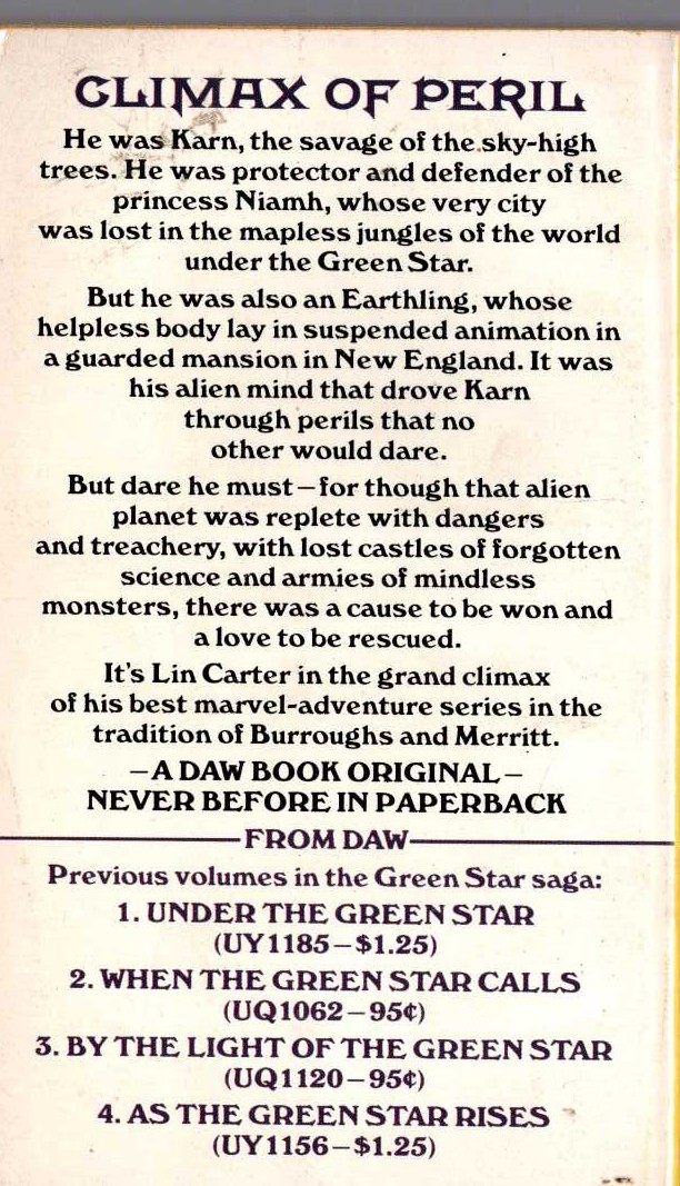 Lin Carter  IN THE GREEN STAR'S GLOW magnified rear book cover image