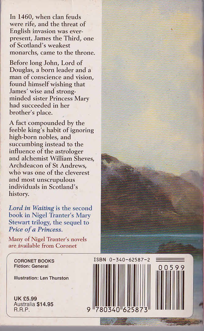 Nigel Tranter  LORD IN WAITING magnified rear book cover image