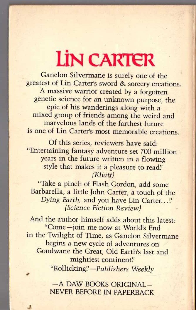 Lin Carter  THE PIRATE OF WORLD'S END magnified rear book cover image