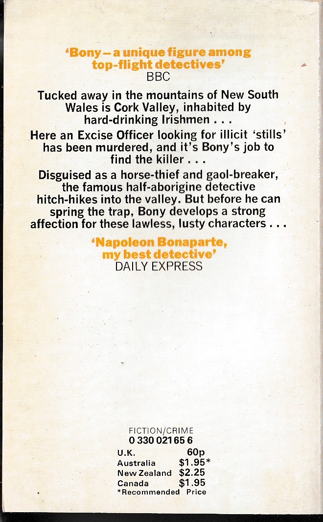 Arthur Upfield  BONY AND THE KELLY GANG magnified rear book cover image