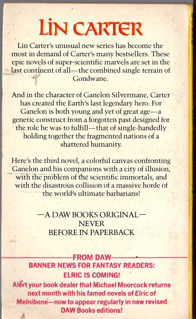 Lin Carter  THE IMMORTAL OF WORLD'S END magnified rear book cover image