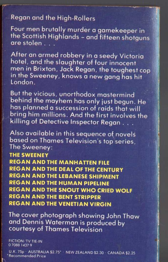 Joe Balham  THE SWEENEY: REGAN AND THE HIGH-ROLLERS magnified rear book cover image