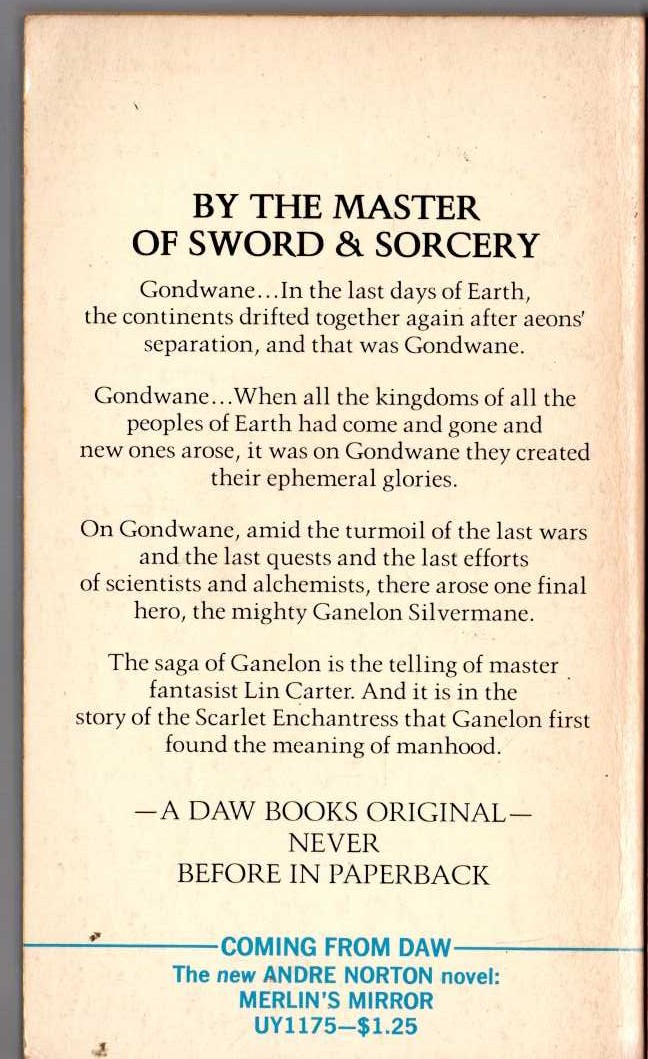 Lin Carter  THE ENCHANTRESS OF WORLD'S END magnified rear book cover image