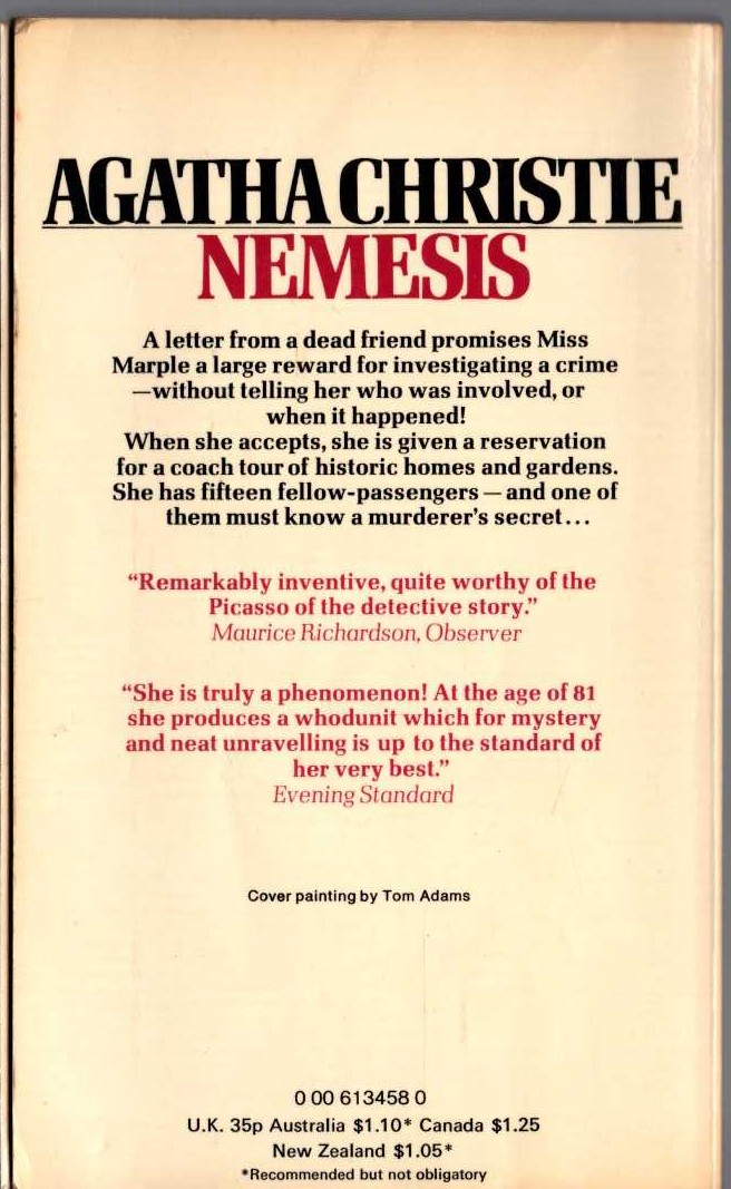 Agatha Christie  NEMESIS magnified rear book cover image