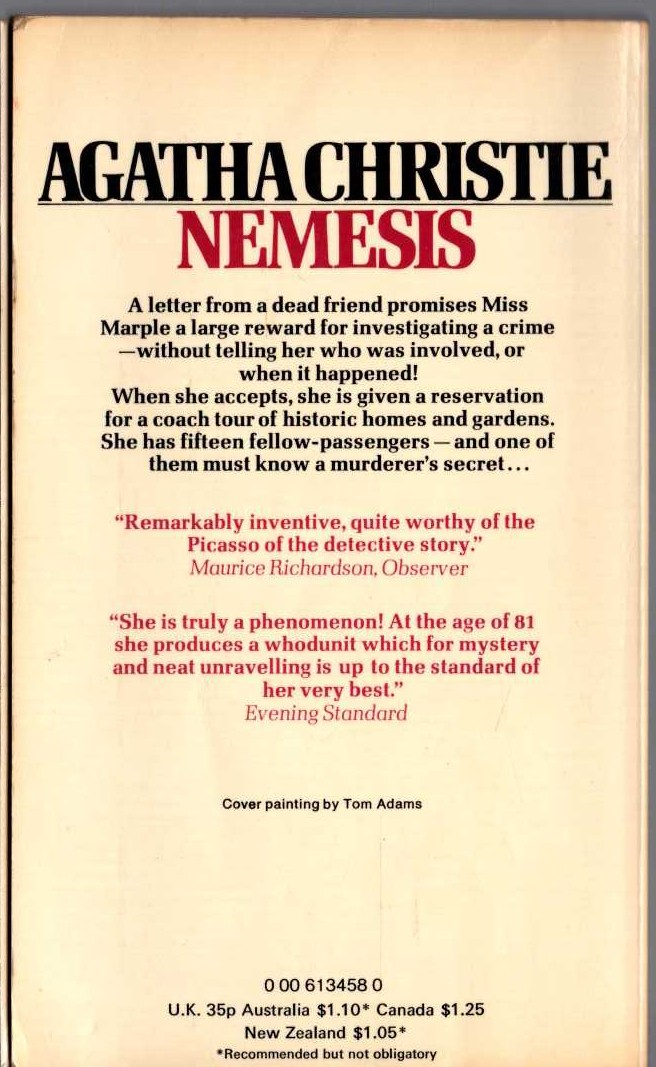 Agatha Christie  NEMESIS magnified rear book cover image