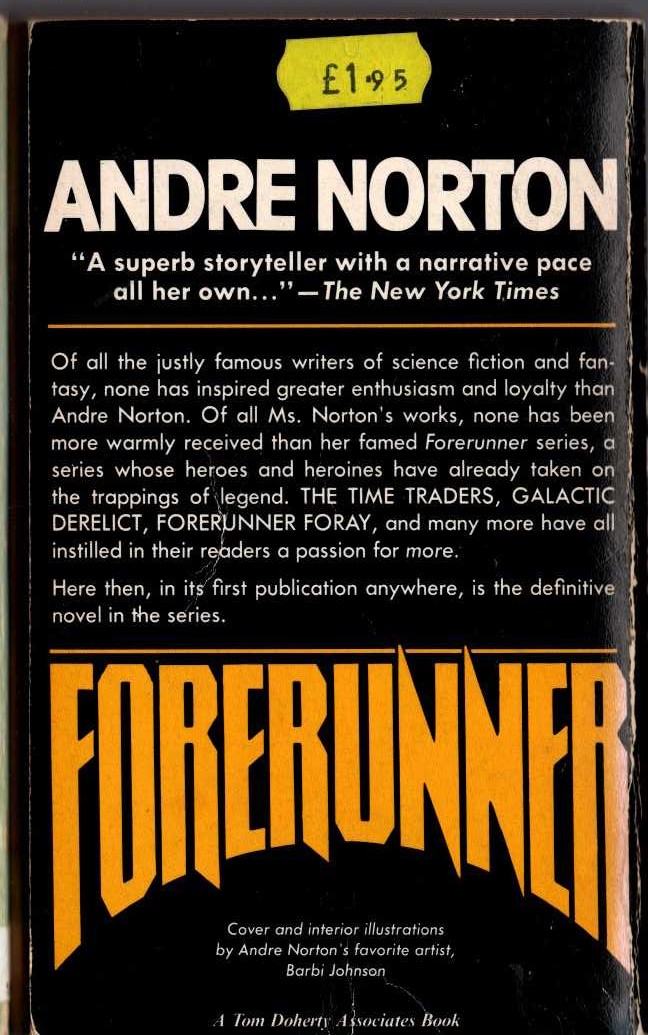 Andre Norton  FORERUNNER magnified rear book cover image
