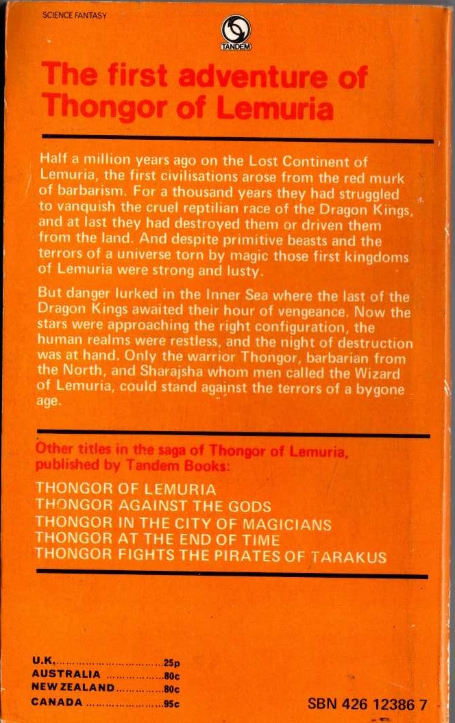 Lin Carter  THE WIZARD OF LEMURIA magnified rear book cover image
