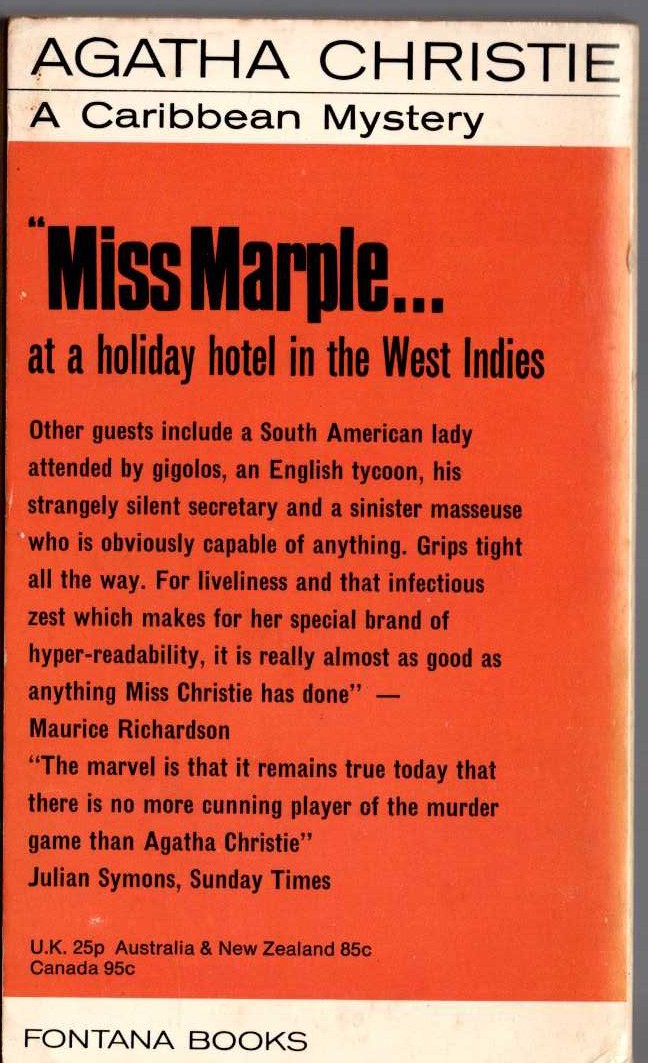 Agatha Christie  A CARIBBEAN MYSTERY magnified rear book cover image