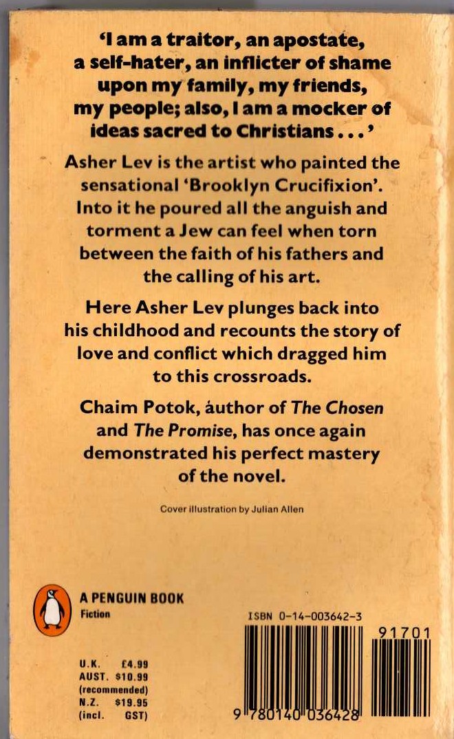 Chaim Potok  MY NAME IS ASHER LEV magnified rear book cover image