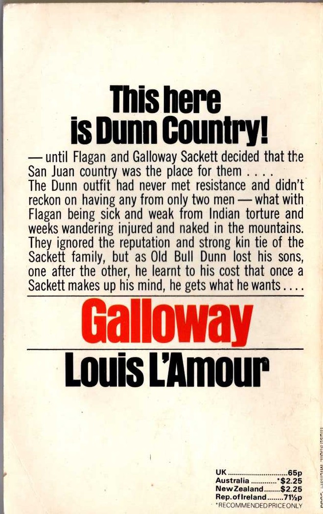Louis L'Amour  GALLOWAY magnified rear book cover image