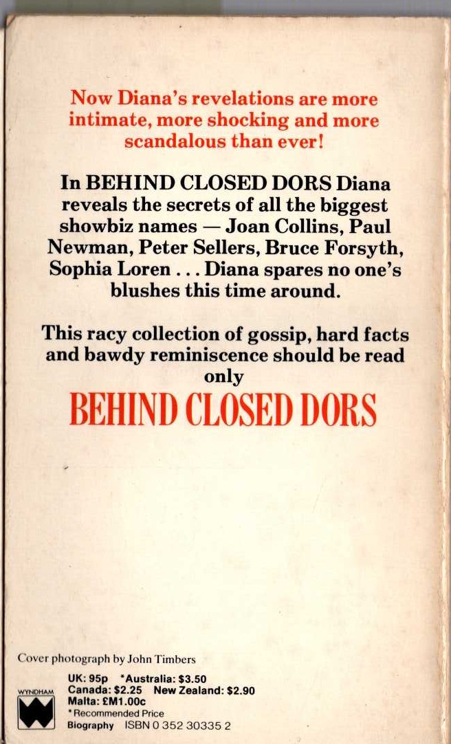 Diana Dors  BEHIND CLOSED DORS magnified rear book cover image