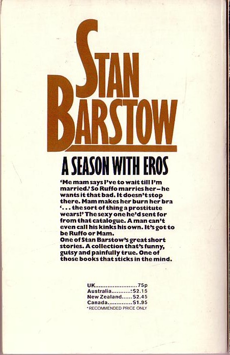 Stan Barstow  A SEASON WITH EROS (TV tie-in) magnified rear book cover image