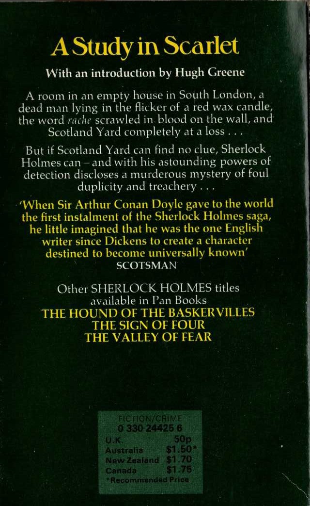 Sir Arthur Conan Doyle  A STUDY IN SCARLET magnified rear book cover image