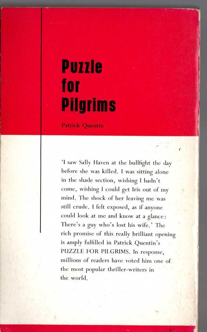 Patrick Quentin  PUZZLE FOR PILGRIMS magnified rear book cover image