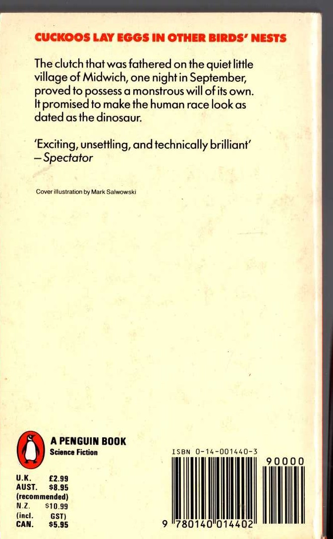 John Wyndham  THE MIDWICH CUCKOOS magnified rear book cover image
