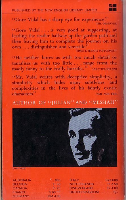 Gore Vidal  A THIRSTY EVIL (Seven short stories) magnified rear book cover image