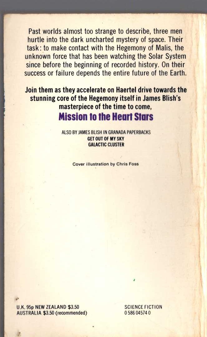 James Blish  MISSION TO THE HEART STARS magnified rear book cover image