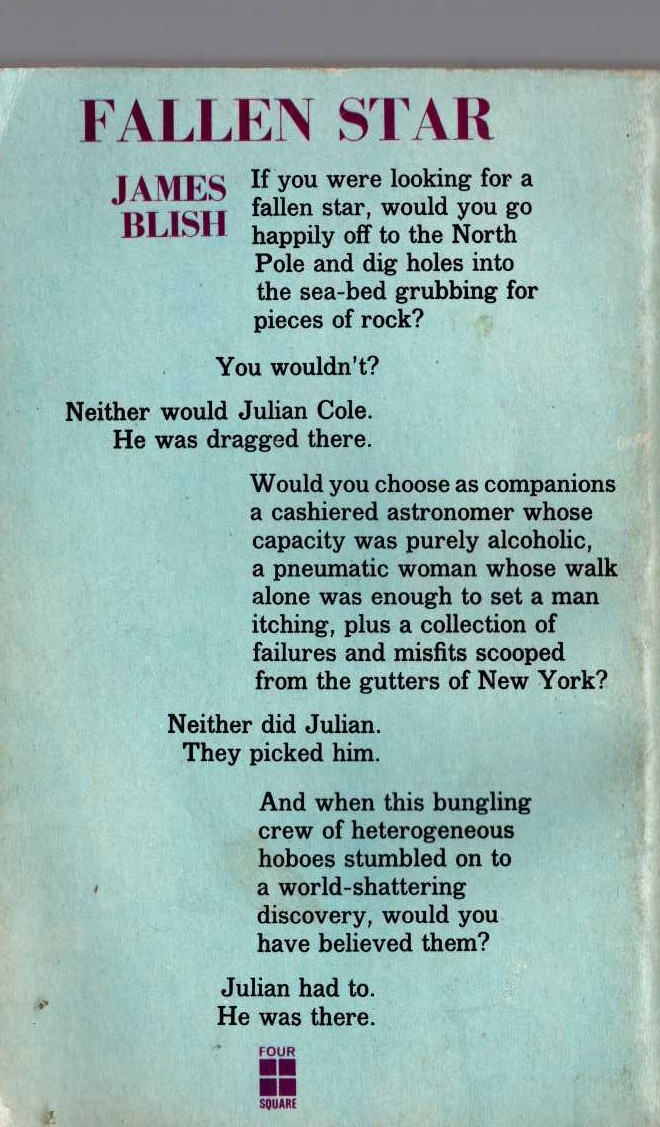 James Blish  FALLEN STAR magnified rear book cover image