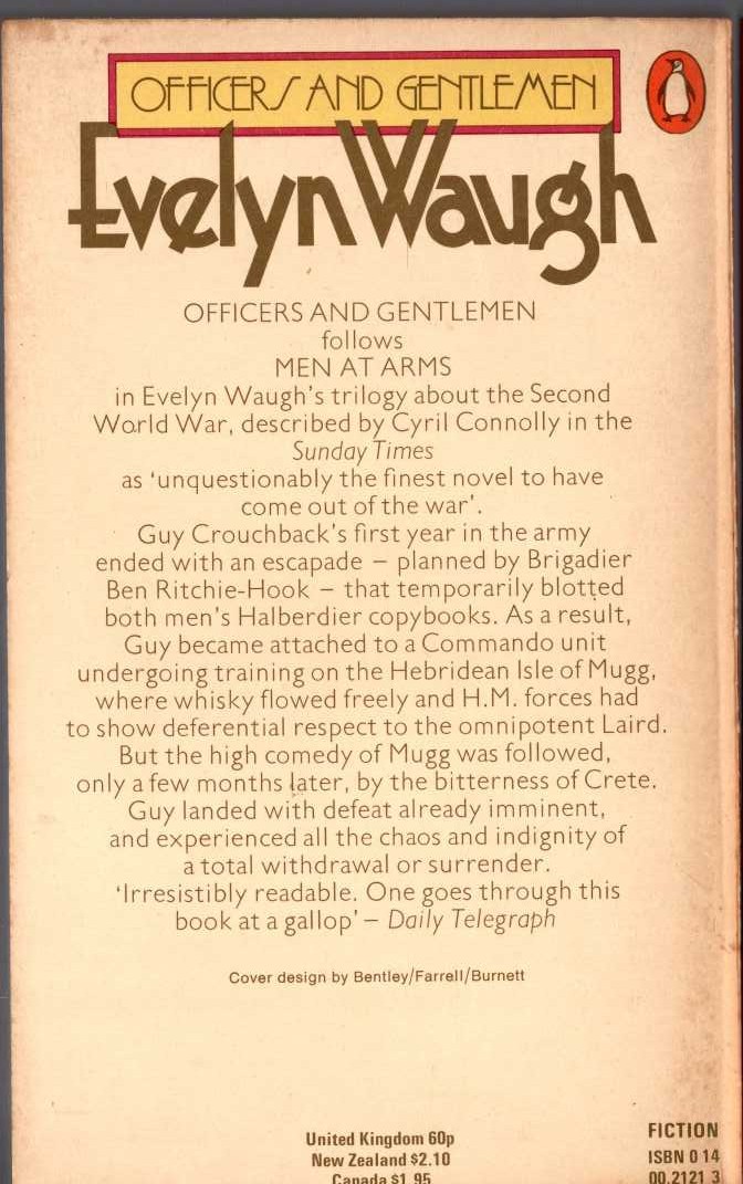 Evelyn Waugh  OFFICERS AND GENTLEMEN magnified rear book cover image