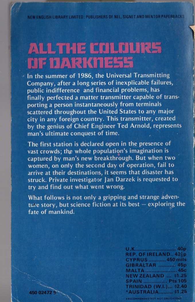 Lloyd Biggle  ALL THE COLOURS OF DARKNESS magnified rear book cover image