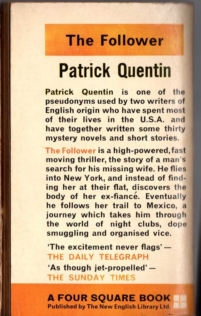 Patrick Quentin  THE FOLLOWER magnified rear book cover image