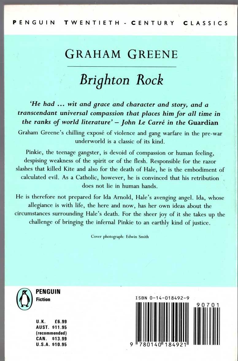Graham Greene  BRIGHTON ROCK magnified rear book cover image