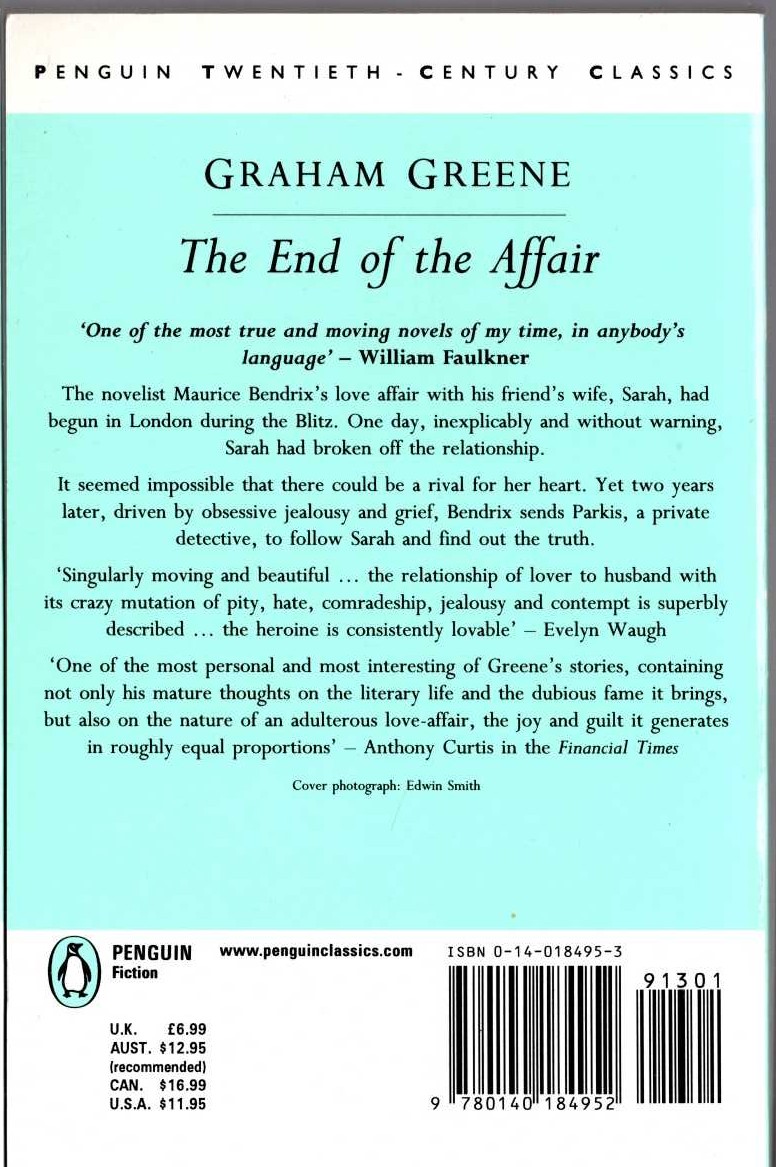 Graham Greene  THE END OF THE AFFAIR magnified rear book cover image