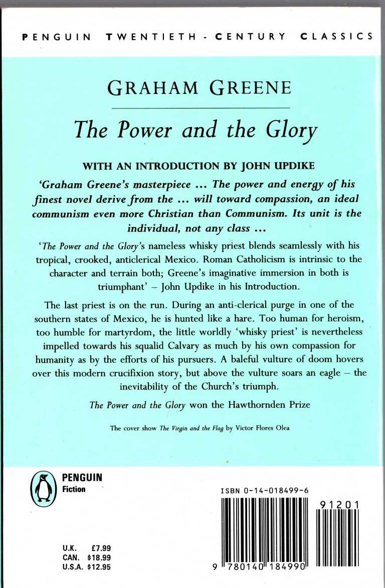 Graham Greene  THE POWER AND THE GLORY magnified rear book cover image