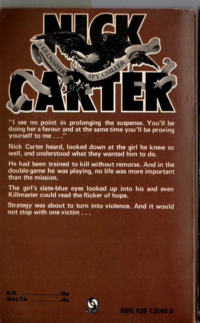 Nick Carter  SPY CASTLE magnified rear book cover image