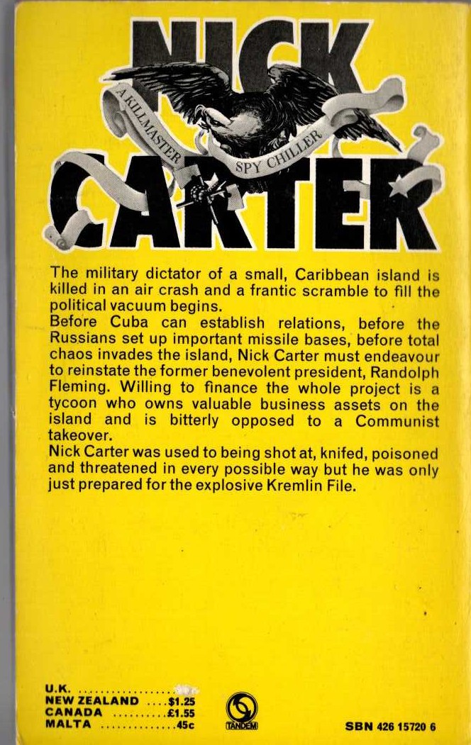 Nick Carter  THE KREMLIN FILE magnified rear book cover image