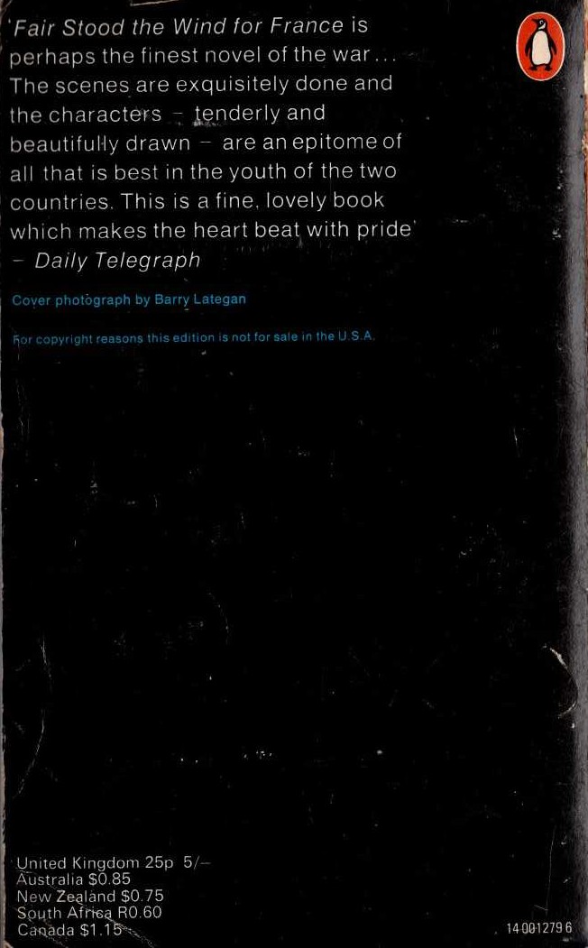 H.E. Bates  FAIR STOOD THE WIND FOR FRANCE magnified rear book cover image