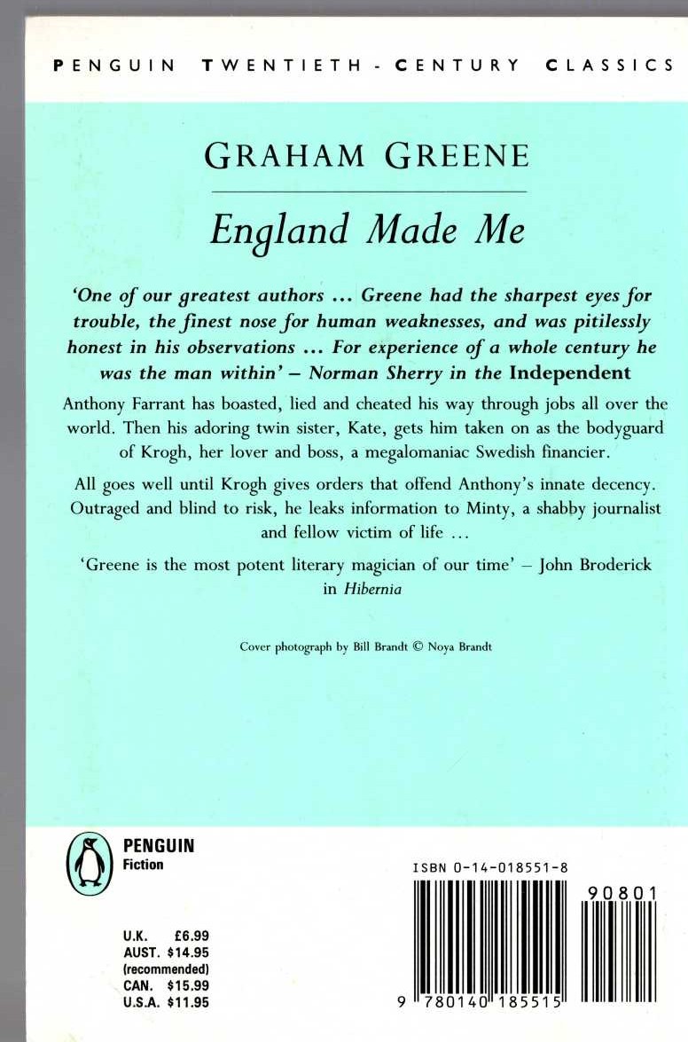 Graham Greene  ENGLAND MADE ME magnified rear book cover image