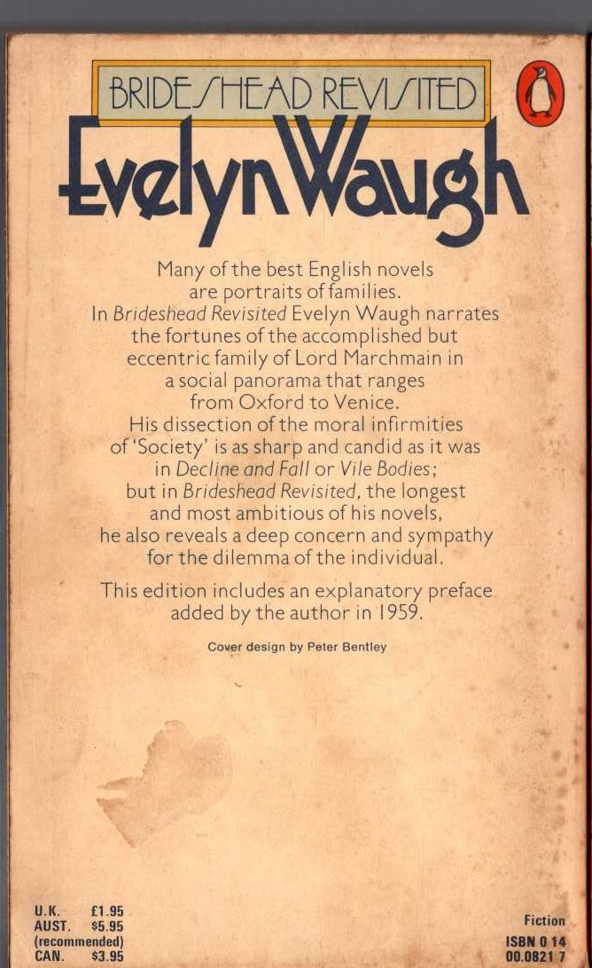 Evelyn Waugh  BRIDESHEAD REVISITED magnified rear book cover image