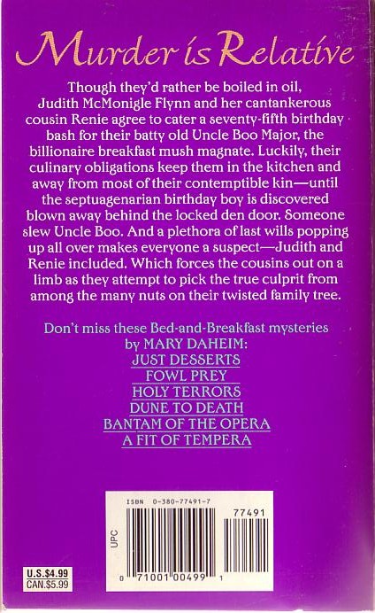 Mary Daheim  MAJOR VICES magnified rear book cover image