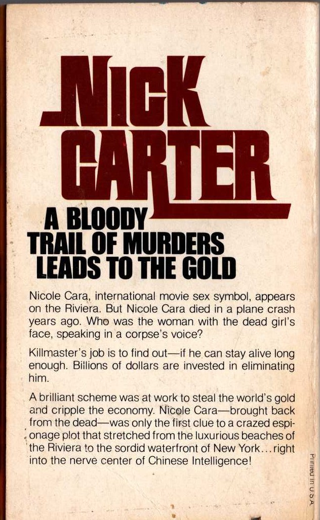 Nick Carter  THE MAN WHO SOLD DEATH magnified rear book cover image