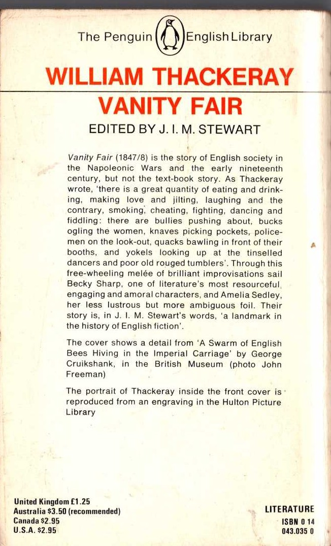 William Thackeray  VANITY FAIR magnified rear book cover image