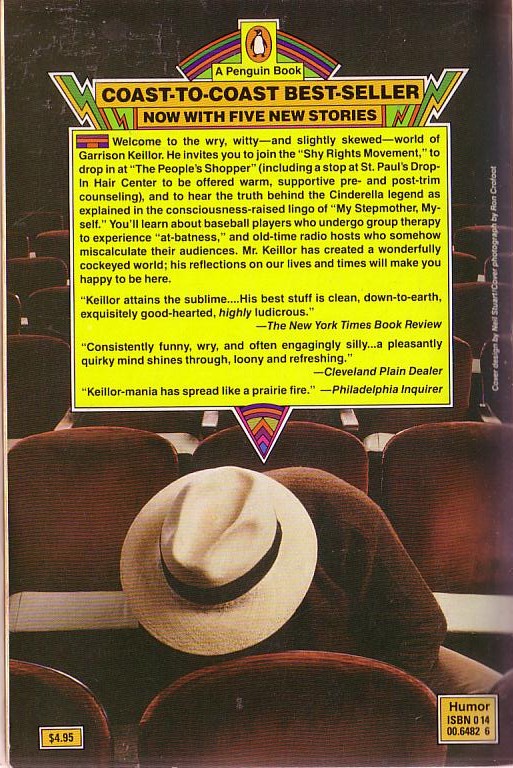 Garrison Keillor  HAPPY TO BE HERE magnified rear book cover image